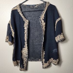 Maurizio Pecoraro Black Linen Blend Jute Jewel Detail Open Cardigan-Size 8